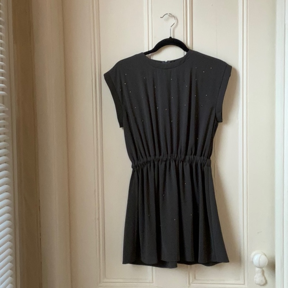 Gray Mini Dress with Brass Embellishments